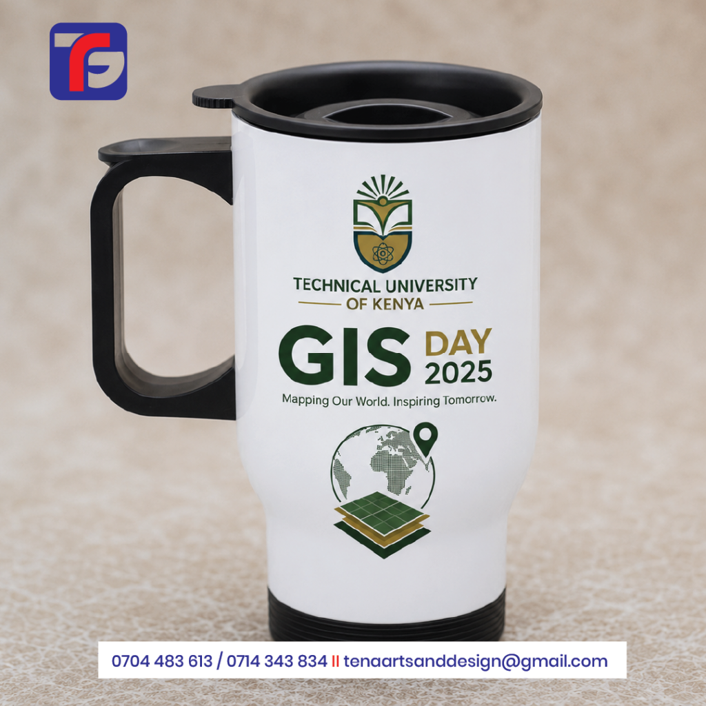 Custom travel mug printing Kenya – personalised lidded travel mug