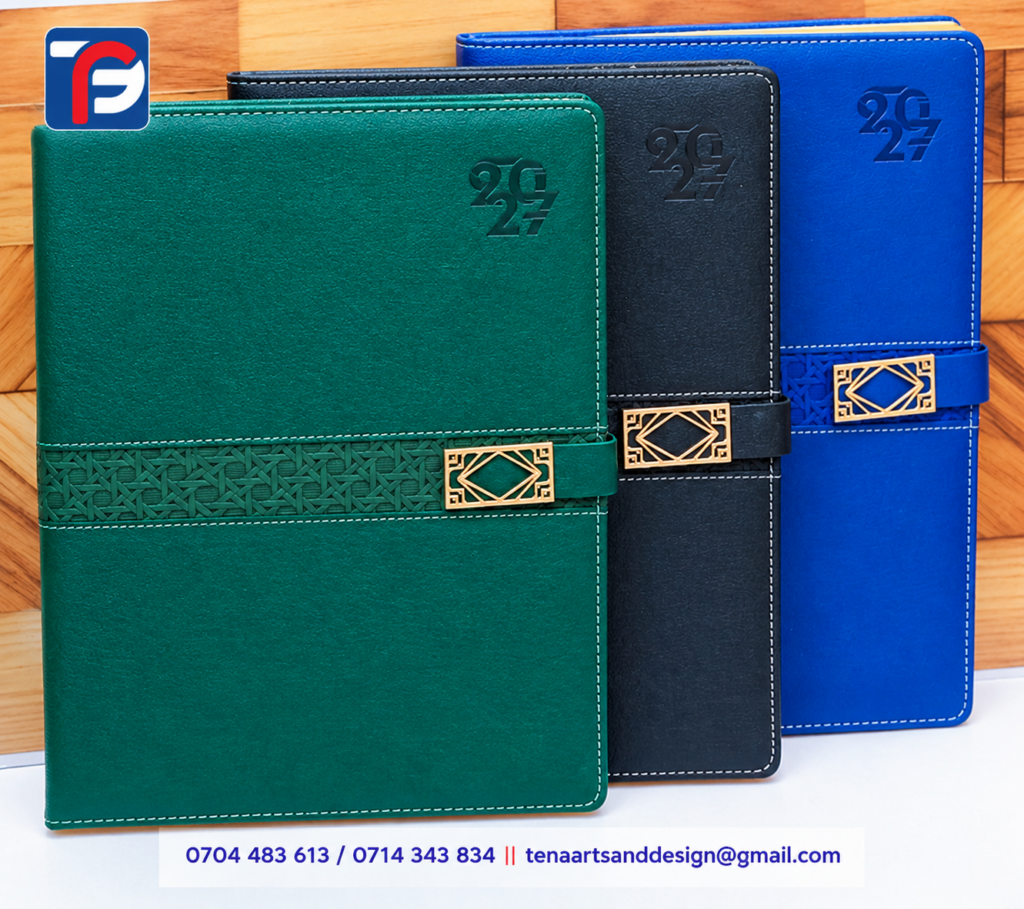 A4 T10 executive diary in green, black and blue, branded with your logo, Kenya