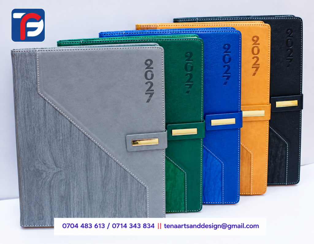 A4 T30 executive diary in grey, wooden, black, blue and green, branded with your logo, Kenya