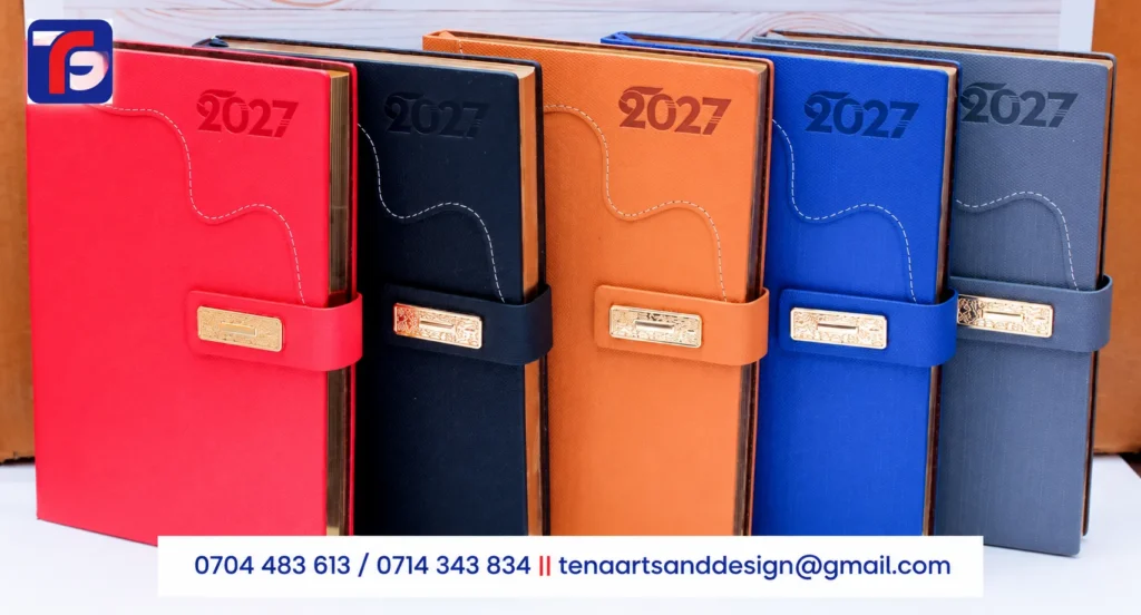 A5 T130 executive diary in grey, brown, red, black and blue, branded with your logo, Kenya
