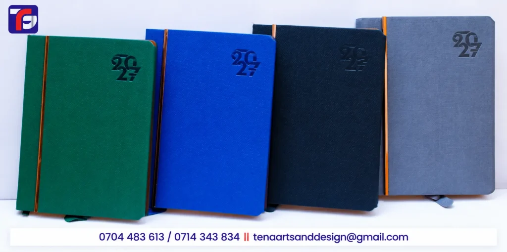 A5 T40 executive diary in grey, green, blue and black, branded with your logo, Kenya