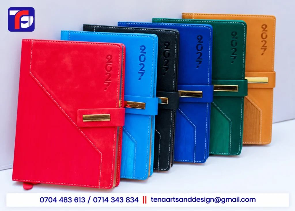 A5 T50 executive diary in green, blue, red, grey, cyan, black and wooden, branded with your logo, Kenya