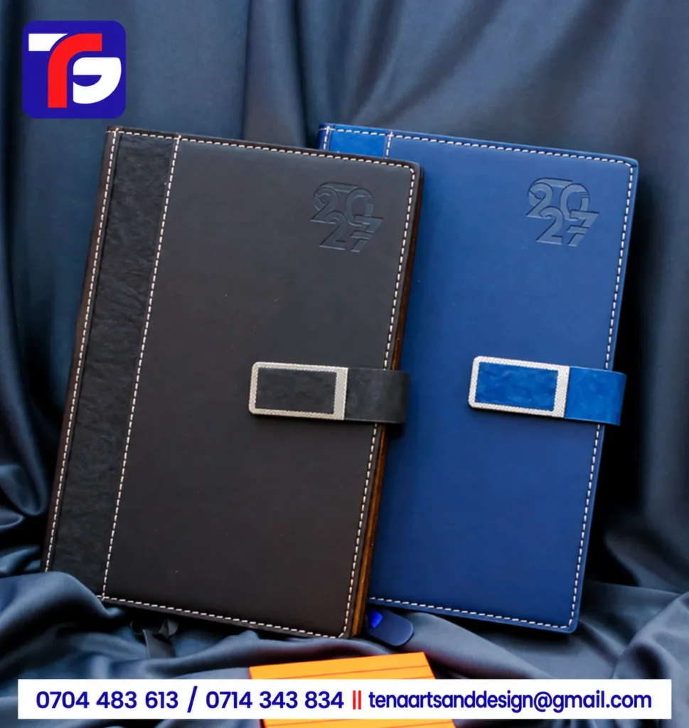 A5 T90 executive diary in black and blue, branded with your logo, Kenya