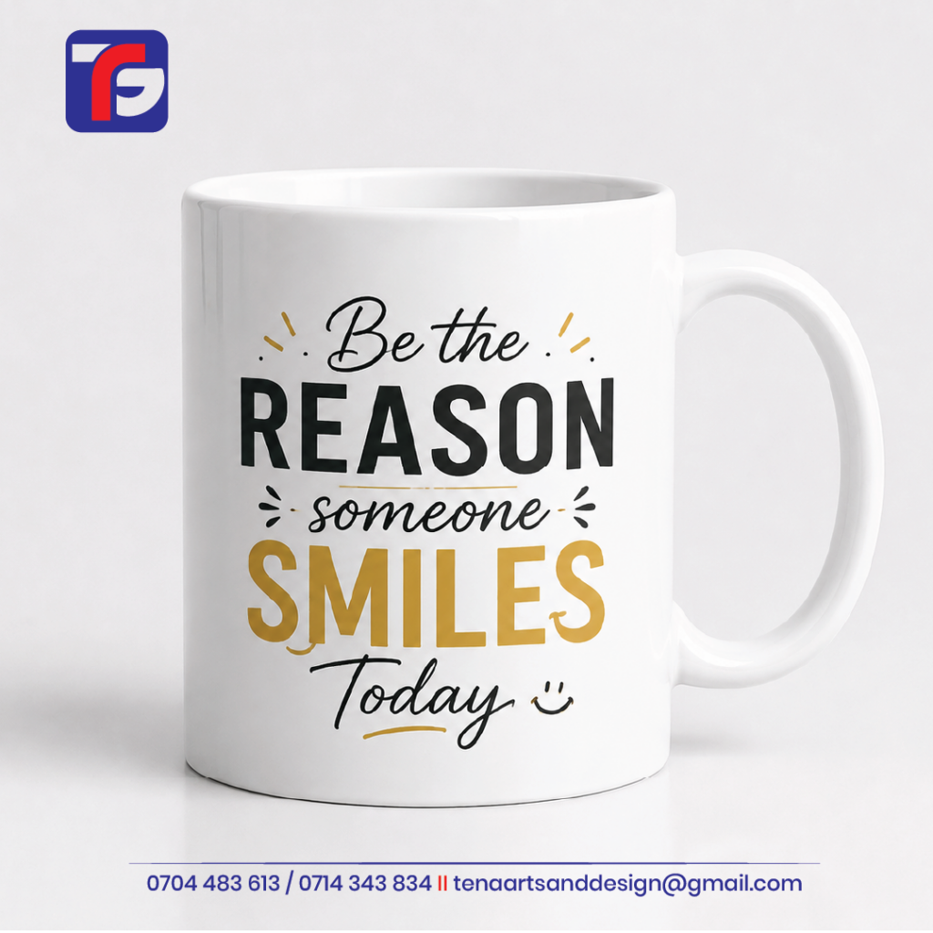 Branded Normal Mug with words "Be the Reason Someone Smiles Today"