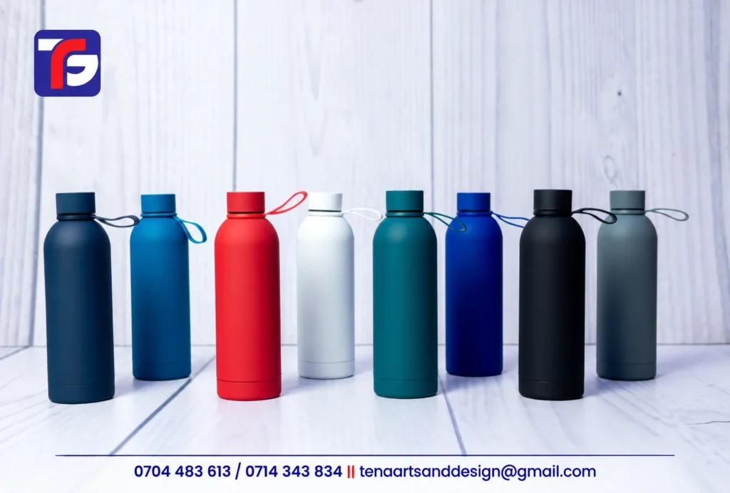 500ml Skin Feel Thermal Flask range in navy blue, turquoise blue, red, white, jungle green, royal blue, black and grey with matching caps and carry loops